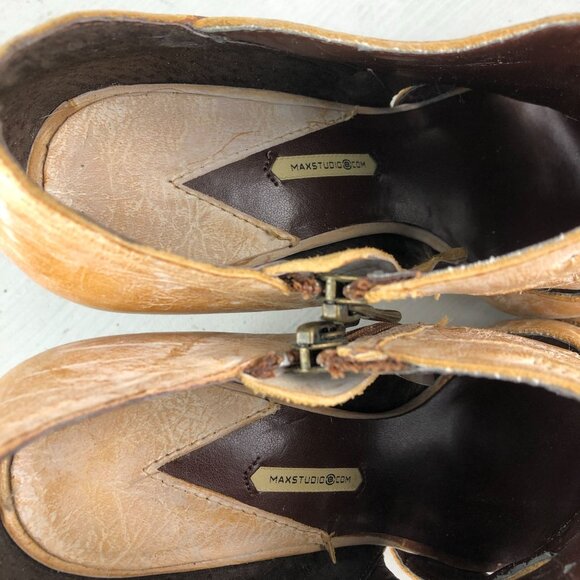 Max Studio Women's Size 7.5M Tan Brown Peep Toe Wedge Heel Ankle Booties Boots - Picture 14 of 14